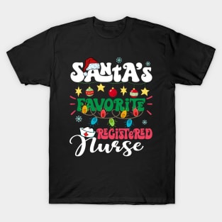 Santa's Favorite Registered Nurse Santa Hat Xmas Lights Christmas T-Shirt